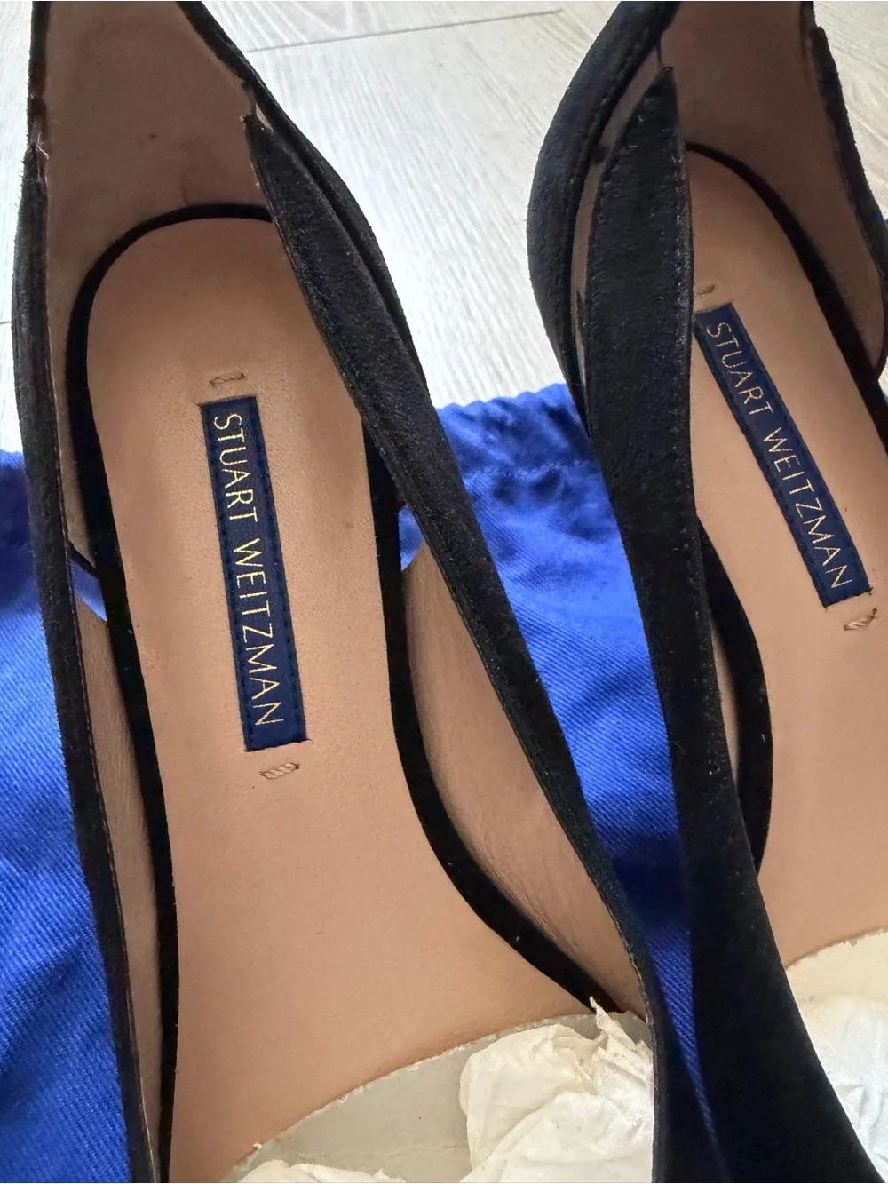 Stuart Weitzman Davia 74 Pumps Black Suede and PVC sleek professional elegant